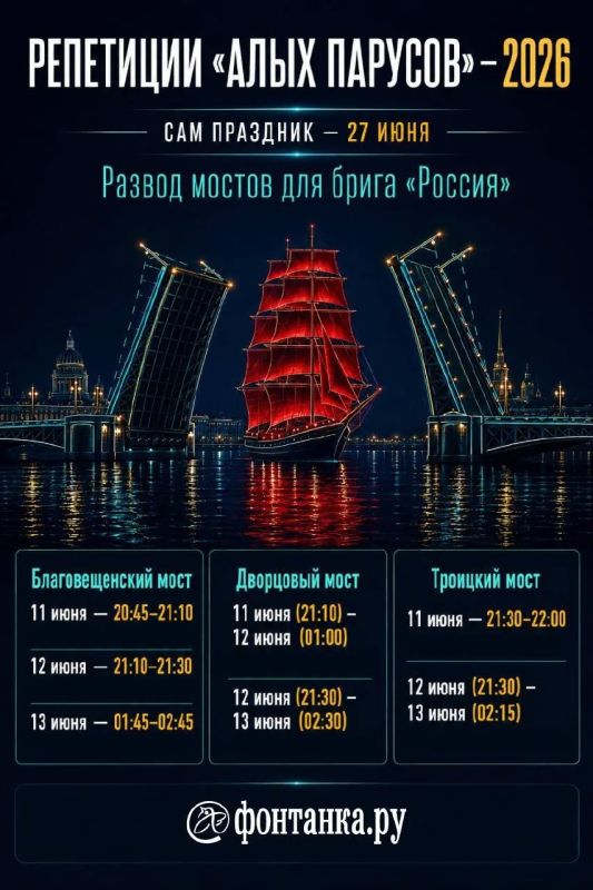 Первые репетиции «Алых Парусов» пройдут в Петербурге 11, 12 и 13 июня