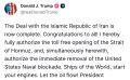 Также Трамп сообщил, что заключил с Ираном сделку