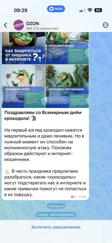 Озону заблокировали канал в Максе с полумиллионом подписчиков