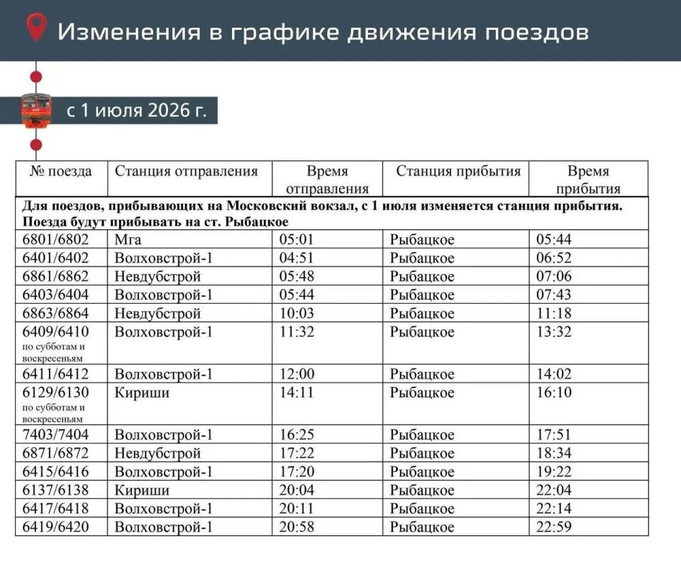 Движение электричек изменится в Петербурге с 1 июля