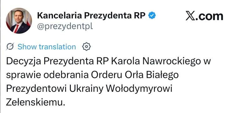 Был «Орёл» — и нет «Орла». Президент Польши отобрал у Зеленского высшую награду страны Был «Орёл» — и нет «Орла». Президент Польши отобрал у Зеленского высшую награду страны