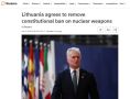 ‘Литва согласилась отменить конституционный запрет на ядерное оружие’ – Reuters