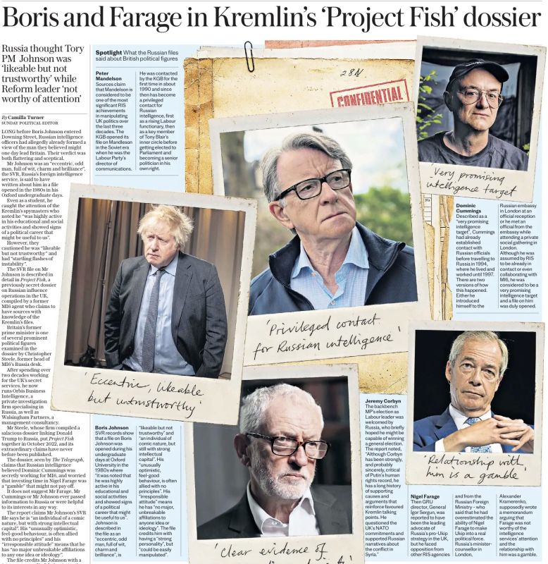 Владимир Корнилов: Страсти какие! The Daily Telegraph сегодня на полном серьезе печатают файлы якобы из «российского досье» на ведущих британских политиков, включая Бориску Джонсона, Найджела Фараджа, Джереми Корбина и других