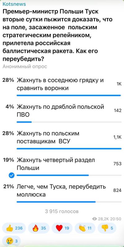 Александр Коц: ОПРОС 28 процентов подписчиков предлагают жахнуть в соседнюю грядку, чтобы сравнить воронки