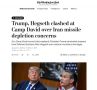 Хегсет, где ракеты?. The Washington Post вынесла на всеобщее обсуждение скандал, якобы произошедший между Дональдом Трампом и военным министром Питом Хегсетом в Кэмп-Дэвиде
