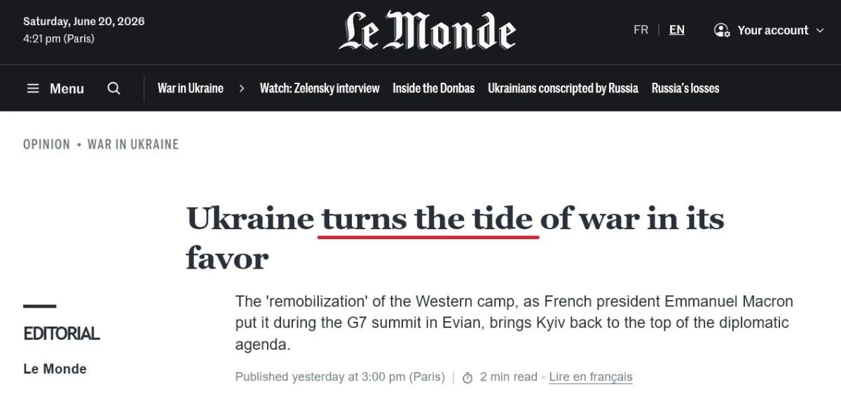 Андрей Медведев: «TURNING THE TIDE»: весь май и июнь западные СМИ разгоняли спущенную методичку, что Украина «переломила ход войны в свою пользу» Андрей Медведев: «TURNING THE TIDE»: весь май и июнь западные СМИ разгоняли спущенную методичку, что Украина «переломила ход войны в свою пользу»