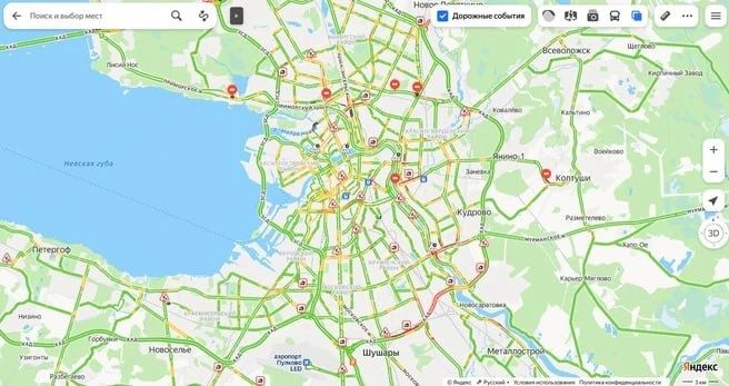 С 6 часов утра на внутреннем кольце КАД перед Московским шоссе пробка