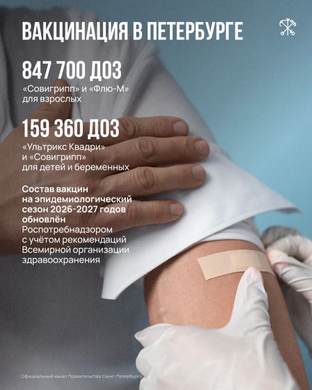 Петербург получил более миллиона доз вакцины от гриппа для взрослых, детей и беременных