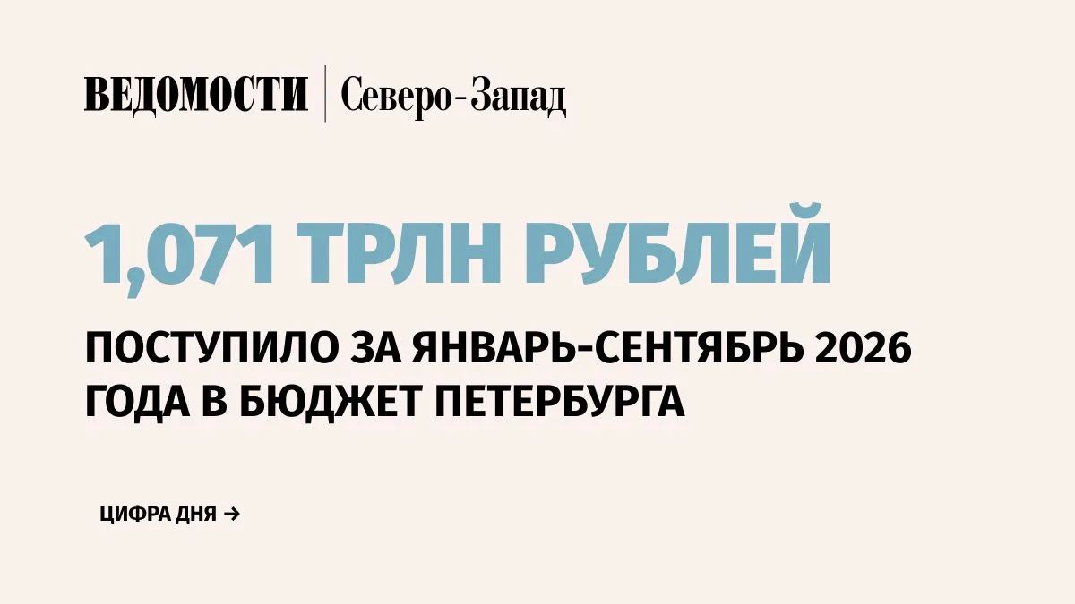 В бюджет Санкт-Петербурга за январь-сентябрь 2026 г. поступило 1,071 трлн руб., что составляет 73,2% от утвержденного годового плана