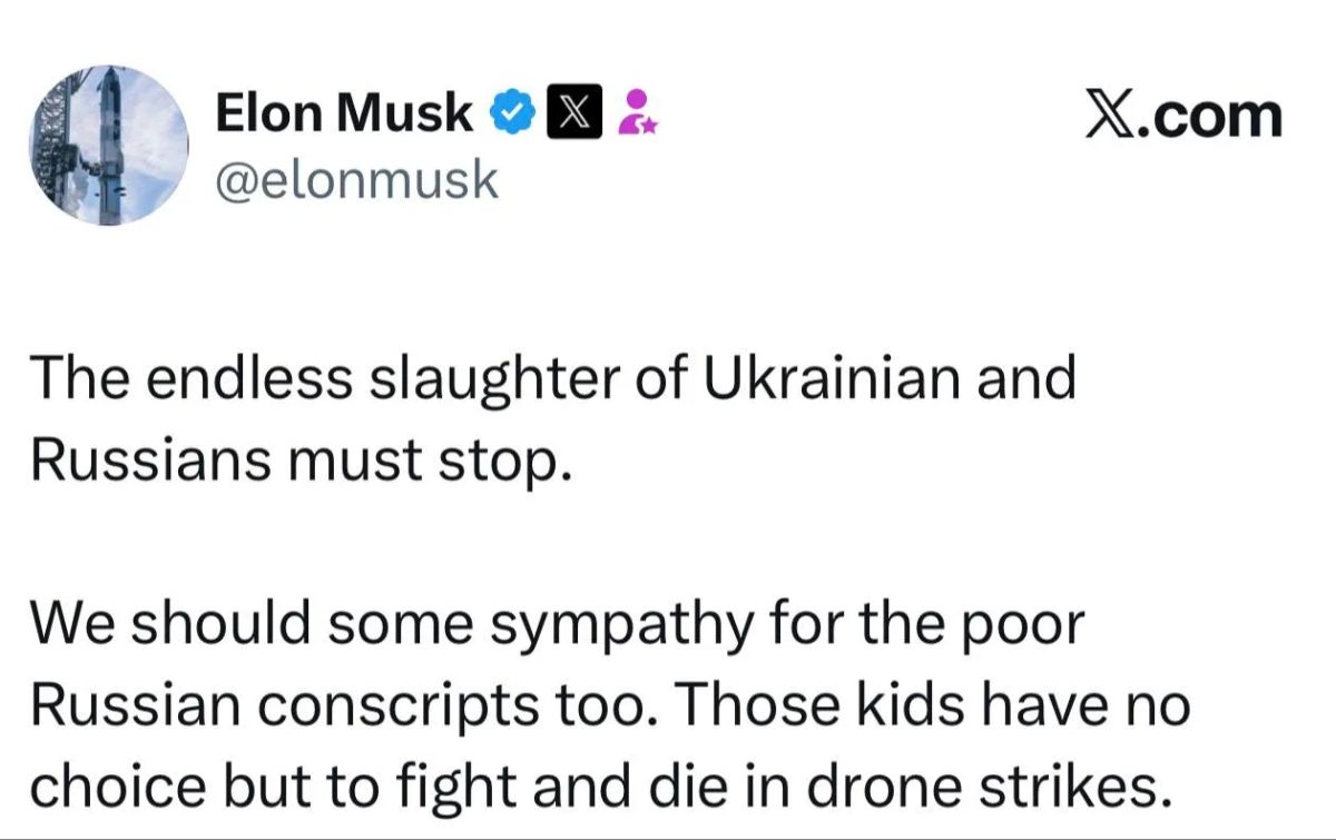 Юлия Витязева: Маск:. Бесконечная бойня украинцев и русских должна прекратиться
