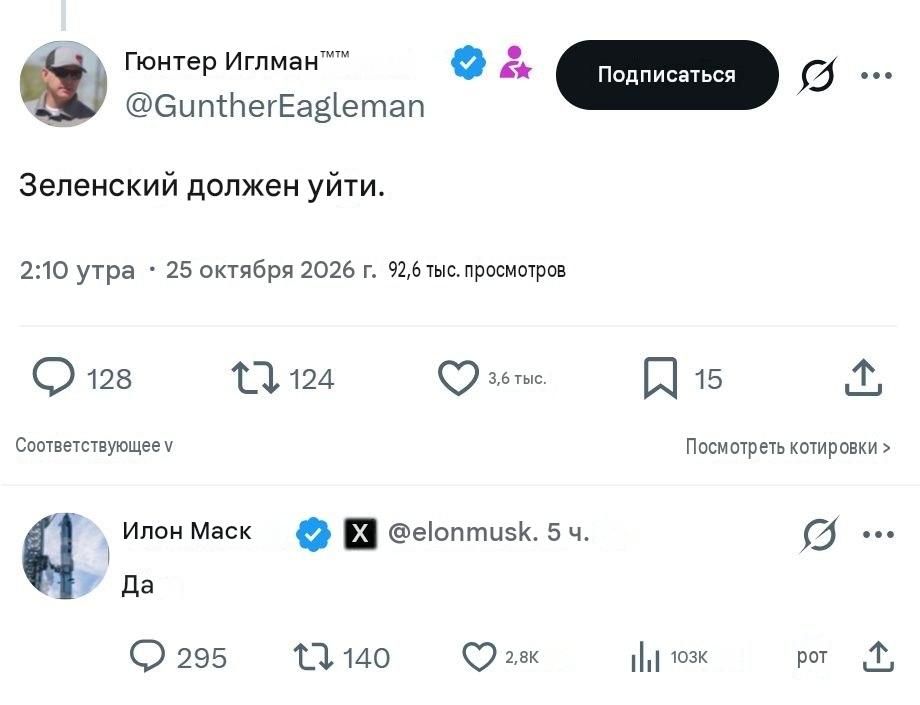 Маск назвал «отбросами человечества» тех, кто хочет воевать до последнего украинца Маск назвал «отбросами человечества» тех, кто хочет воевать до последнего украинца