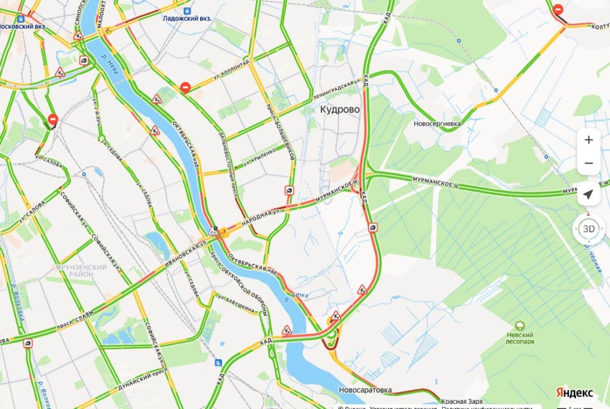 Пробка на КАД перед вантовым мостом стала еще больше после часа пик