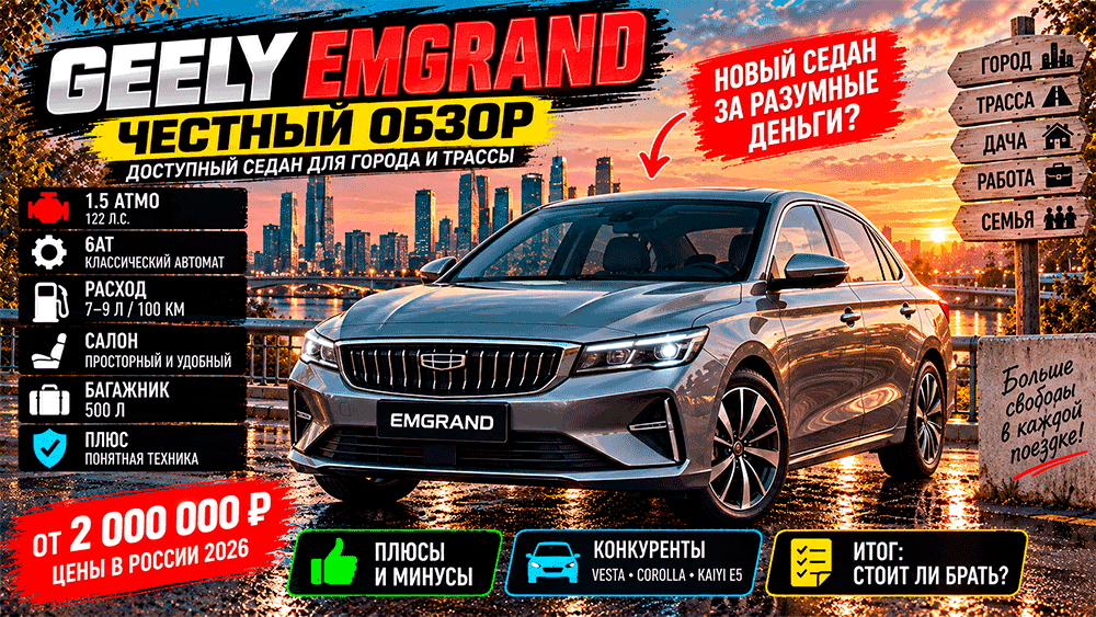 Geely Emgrand в 2026 году: спокойный седан с автоматом — стоит ли он своих денег?